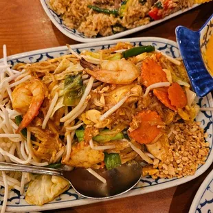 Chicken pad Thai, spicy fried rice