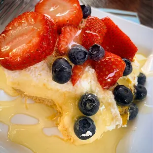 Ekmek: pistachios layered between kataifi, custard, whipped cream, honey and berries. Perfect summer dessert