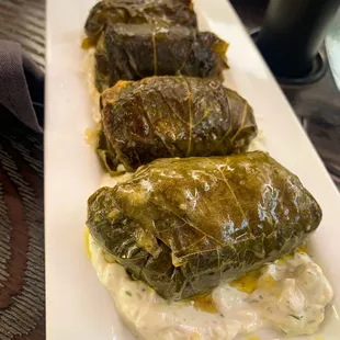 Grape leaves with tzatziki to start off. So good!