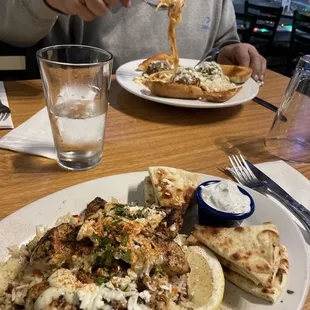 Chicken souvlaki and Spaghetti and meatballs!