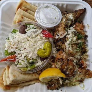 I had chicken souvlaki with rice pilaf.  Highly recommend!