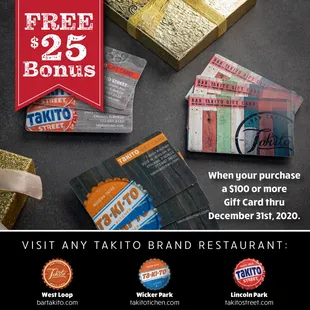 Free $25 with the purchase of a $100 Gift Card