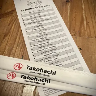 $1 Nigiri Sushi Menu