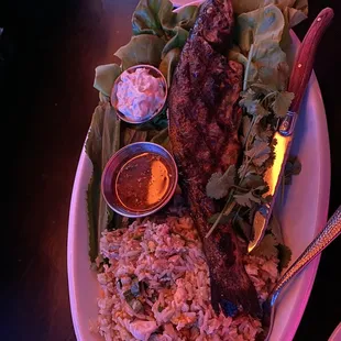 Trout with crab fried rice