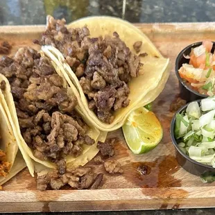Two steak and adobada tacos