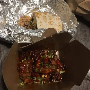Bulgogi (Ribeye) Burrito, crispy fried chicken