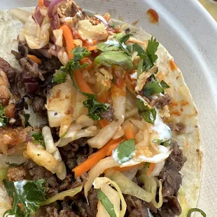 Bulgogi taco with kimchi slaw