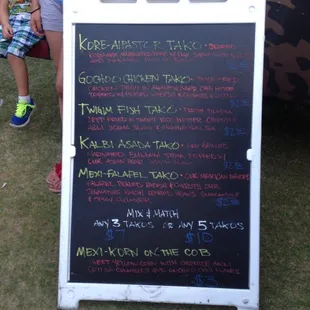 a chalk board with a menu written on it