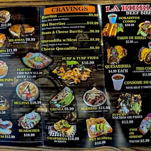 Menu as of March 2023