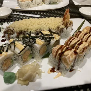 Back to Front: Crunchy Roll, King Roll, and Oyster Roll.