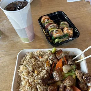 Beef hibachi plate and dragon roll