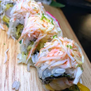 a close up of a sushi roll