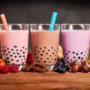 a variety of boba drinks