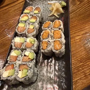 Philadelphia Roll, Salmon Avocado Roll, Spicy Salmon Roll