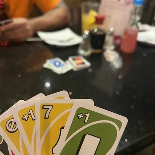 Playing Uno while waiting for appetizers