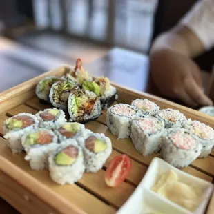 Shrimp Tempura roll, Snow Crab roll, salmon avocado roll