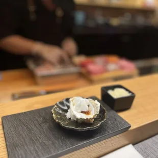 Oyster with yuzu foam