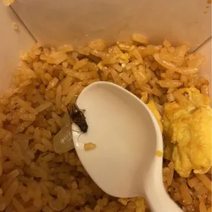 a spoon in a bowl of rice