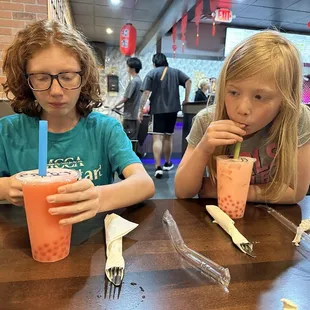 Strawberry Milk Tea &amp; Watermelon Bubble Tea with popping bubbles