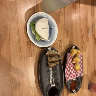 Pork bun and fried dumplings and crab Rangoon