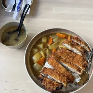 Curry Don with chicken katsu and miso soup