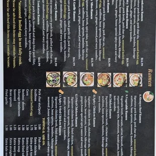 sushi and sashimi, menu