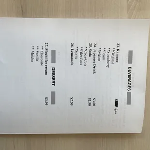 menu