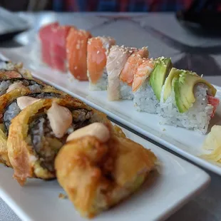 a variety of sushi rolls