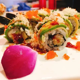 a variety of sushi rolls