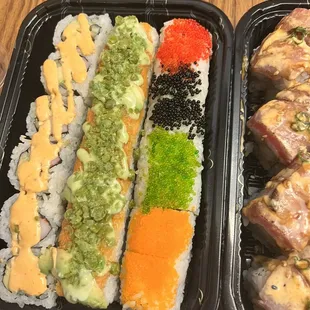 Spicy California roll, Wasabi Hulk roll, Colors of the World from Left to Right
