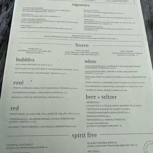 Drink menu