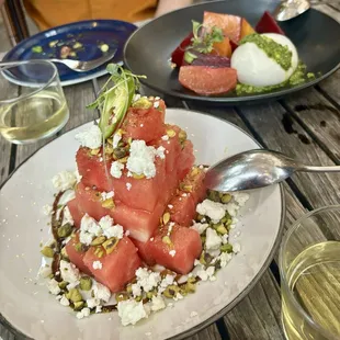 Watermelon and goat cheese, burrata