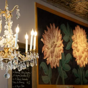 a chandelier in a restaurant