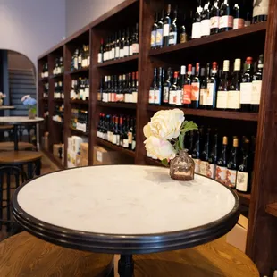 a table with a vase of flowers on it
