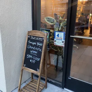 Menu featuring guest winery