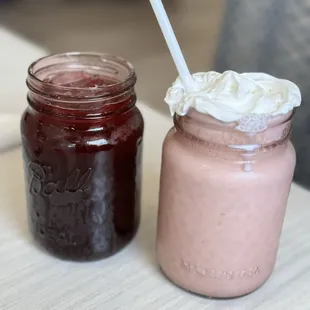 Jamaica (left), strawberry banana smoothie (right)