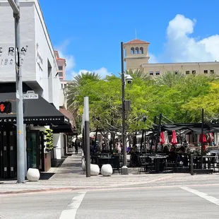 Pedestrian street and tables for outdoor dining. Lovely.