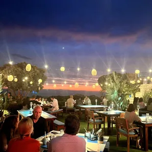 a view of a restaurant at night