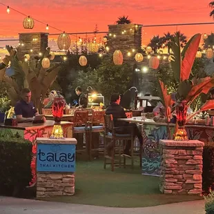 a sunset view of the restaurant