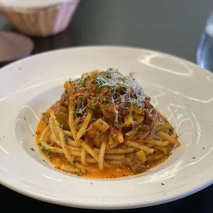 Entree (Bucatini ragu) from the 3 course prix fixe lunch.