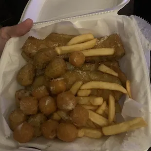 fries, zucchini boats, and pepperjack cheese balls (app sampler)