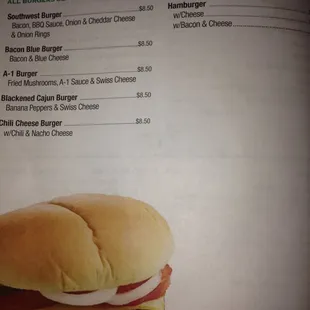 a menu for a cheeseburger