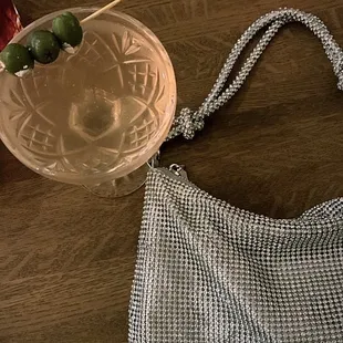 Dirty martini with bleu cheese stuffed olives