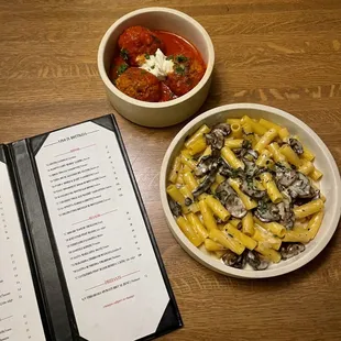 Meatballs &amp; gf pasta w/ garlic cream sauce &amp; mushrooms
