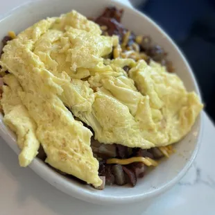 an omelet with beans and cheese