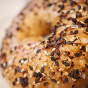 a close up of a bagel