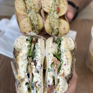 Bagel with shmear and veggies