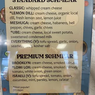 Schmear descriptions. We loved the meshuga!