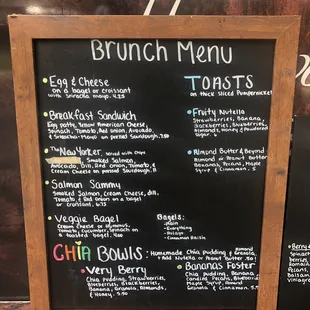 a menu on a blackboard