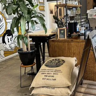 a bag of coffee on a pallet